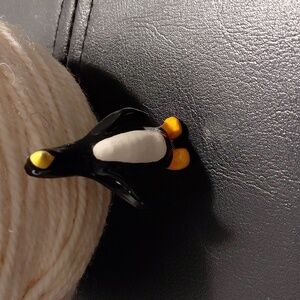 Charming Penguin Brooch in Black, White, and Yellow